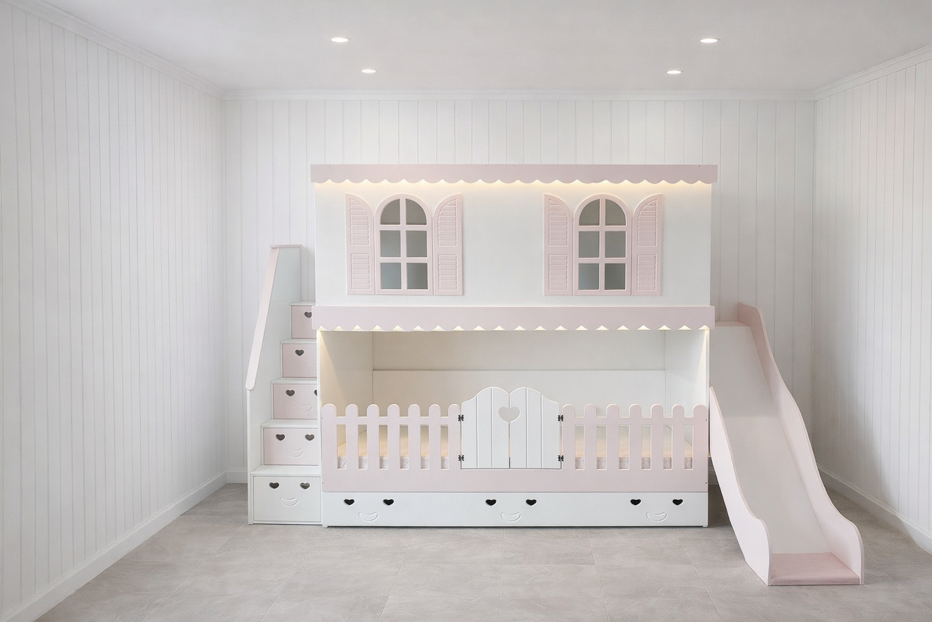 The Eloise Bunk Bed - Pink & White