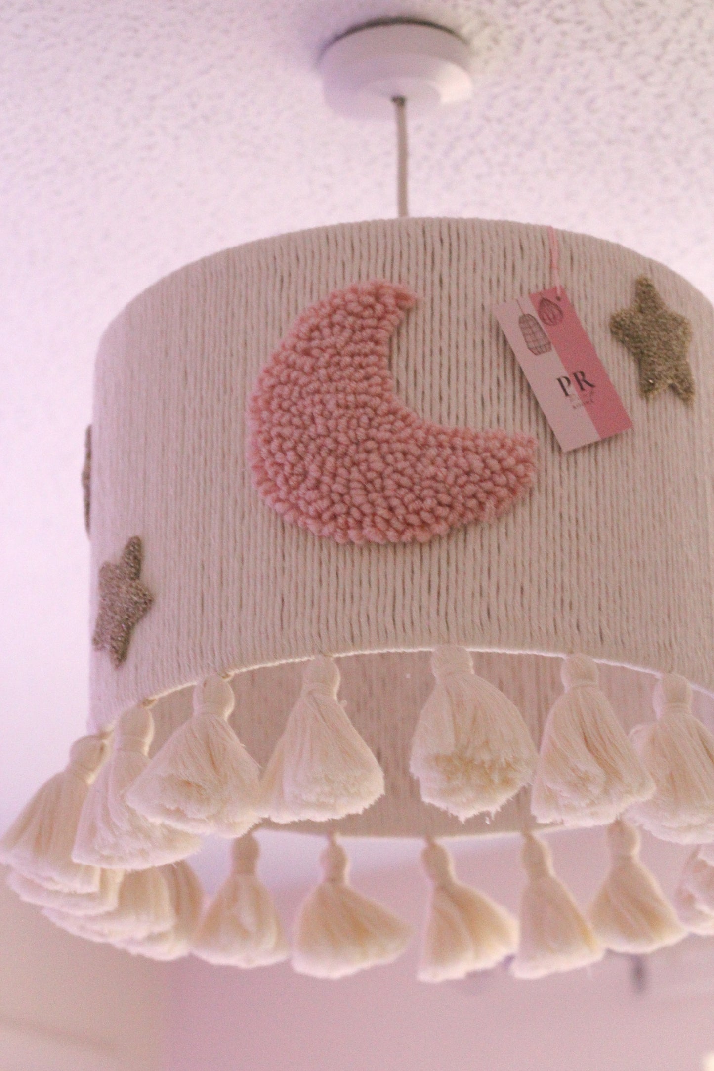 NEW MOON LAMPSHADE decorated with pink moons and gold stars