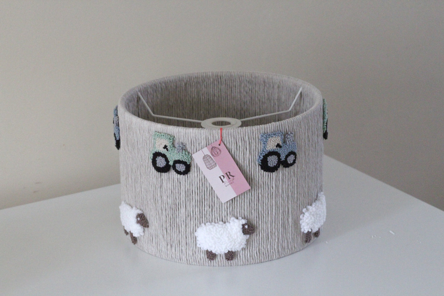 TRACTOR & SHEEP LAMPSHADE (beige version)