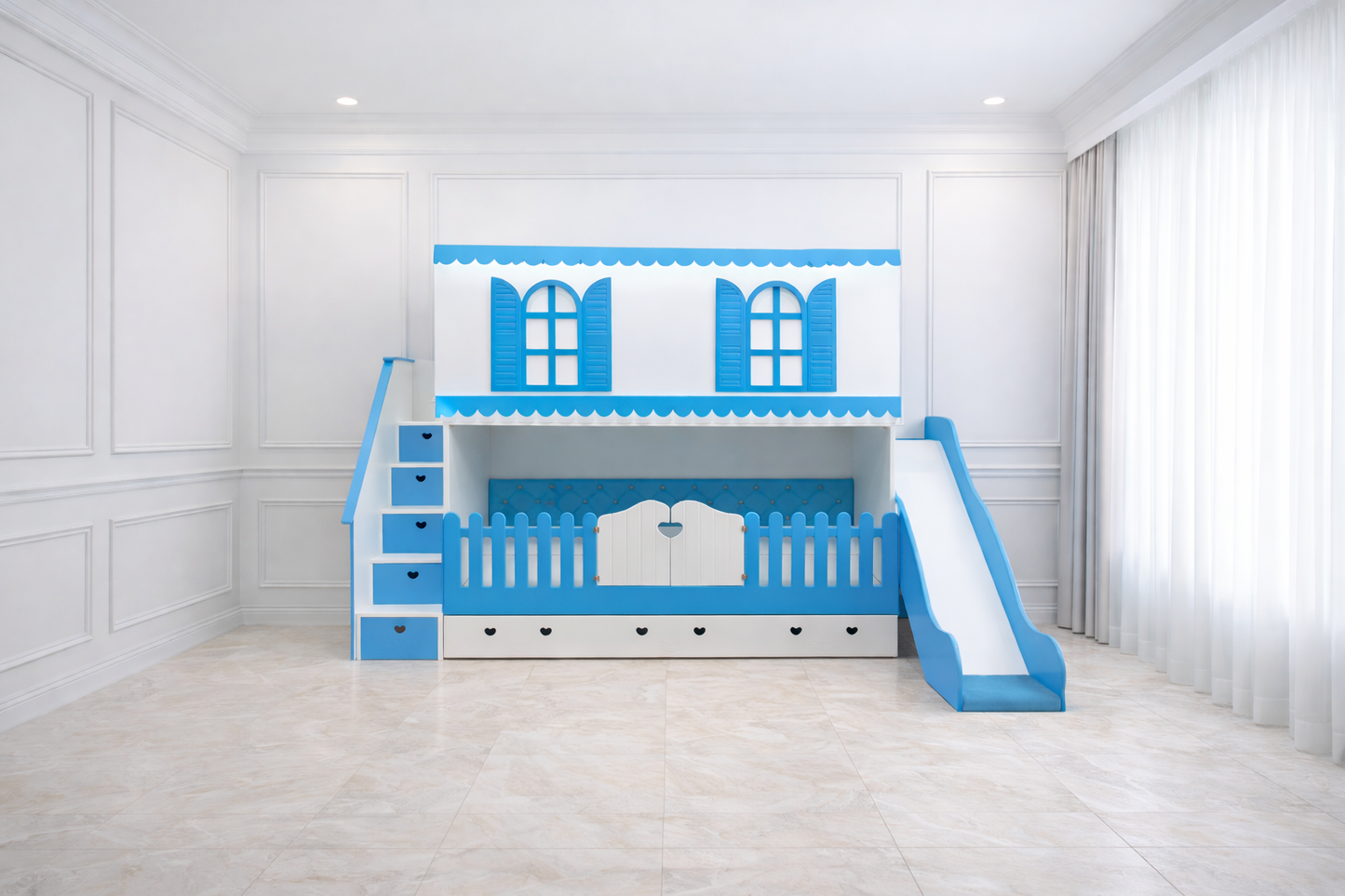 The Eloise Bunk Bed - Blue & White