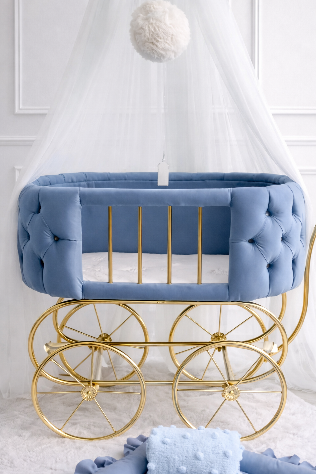 Luxury Baby Bassinet with Gold Wheels