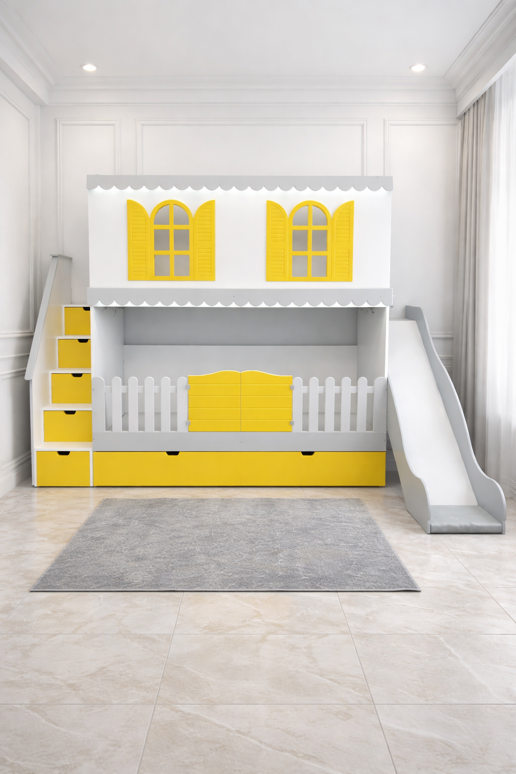 The Eloise Bunk Bed - Yellow, Grey & White