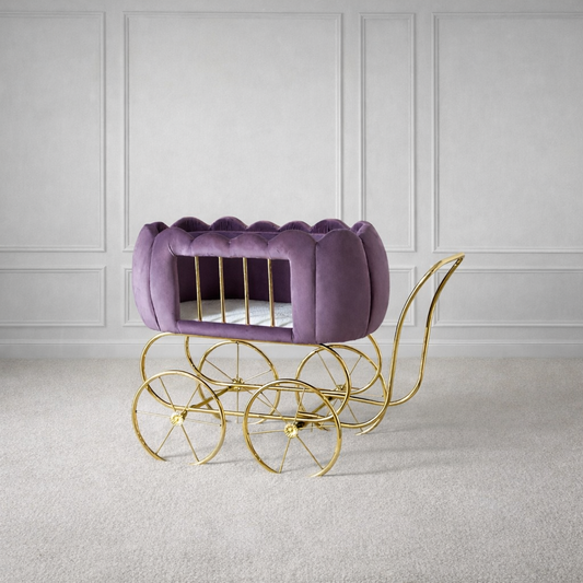 Luxury Baby Crib With Gold Wheels - Lilac