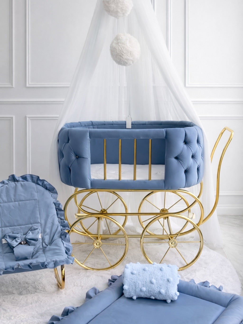 Luxury Baby Bassinet with Gold Wheels