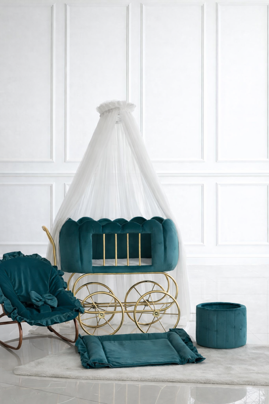 Emerald Green Velvet Bassinet