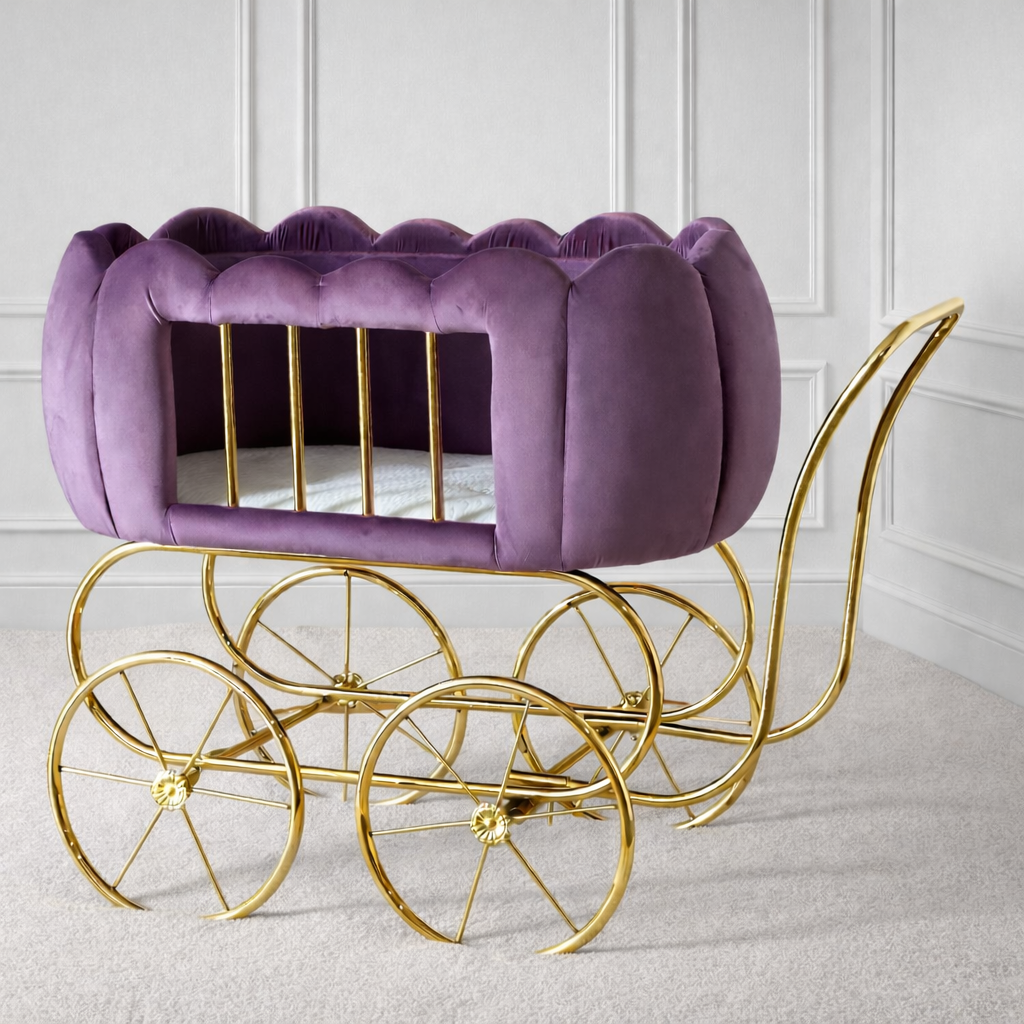 Luxury Baby Crib With Gold Wheels - Lilac