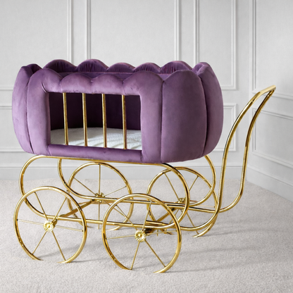 Luxury Baby Crib With Gold Wheels - Lilac