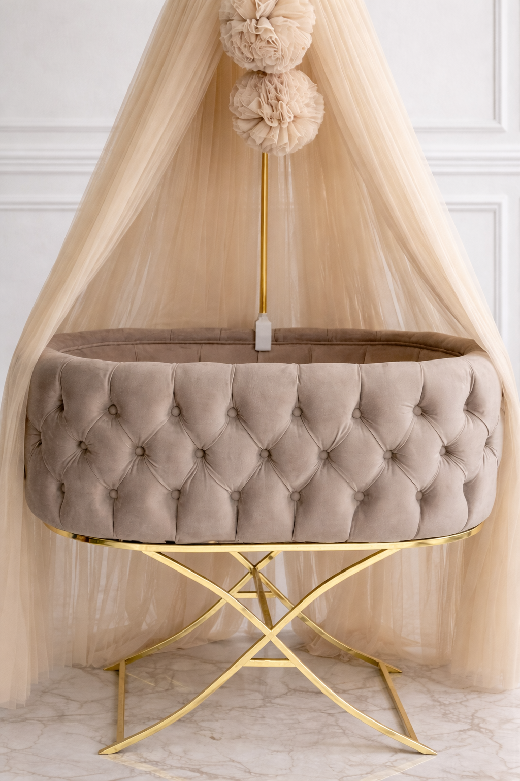 Luxury Velvet Bassinet with Gold Stand