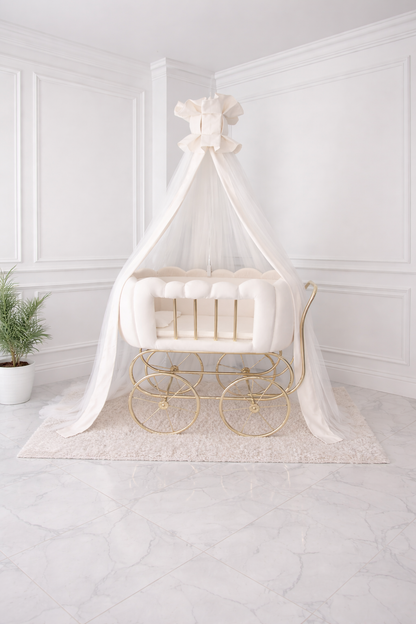 Luxury Baby Crib With Gold Wheels - Cream