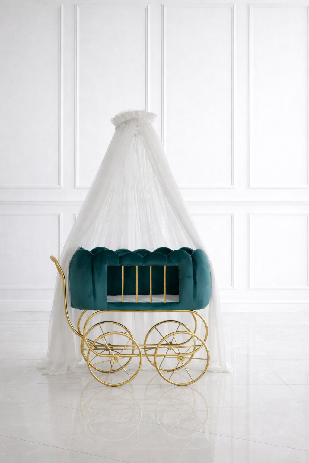 Emerald Green Velvet Bassinet