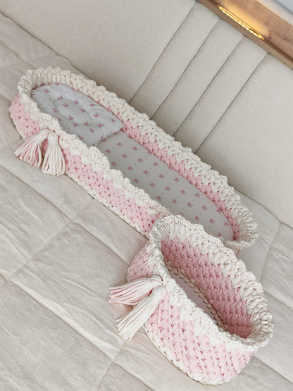 Changing basket + nappy caddy in pink and ivory