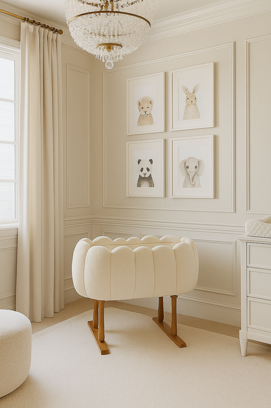 LUXURY TEDDY BABY CRIB with wooden legs (no bars)