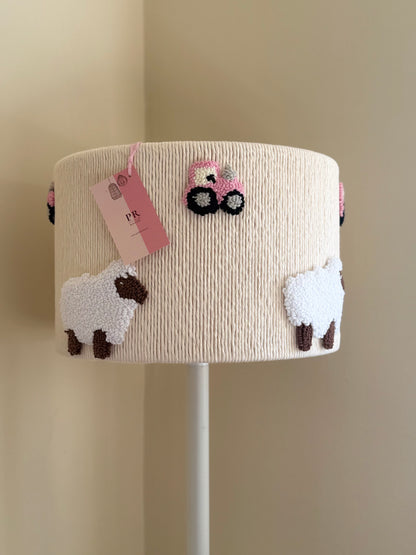 PINK TRACTOR & SHEEP LAMPSHADE