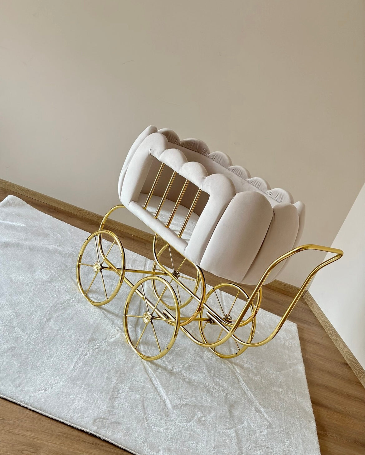 Luxury Baby Crib With Gold Wheels Light Beige – PinkRooms