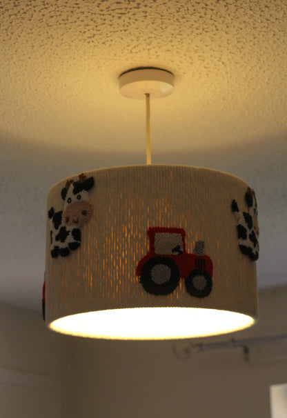 FARM THEMED LAMPSHADE decorated with cows and red tractors 🐄