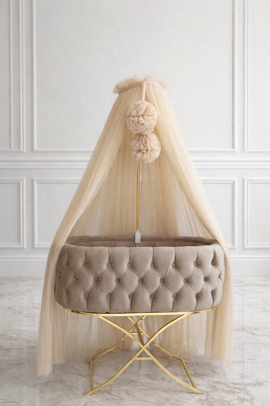 Luxury Velvet Bassinet with Gold Stand