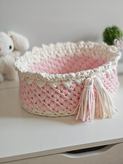 Changing basket + nappy caddy in pink and ivory
