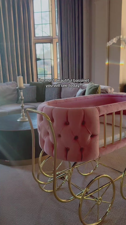 Luxury Baby Crib With Gold Wheels - Hot Pink